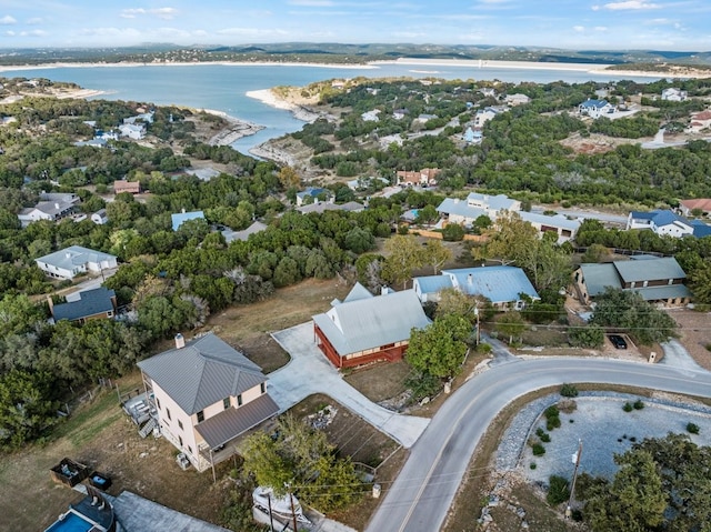 aerial view with a water view and a residential view