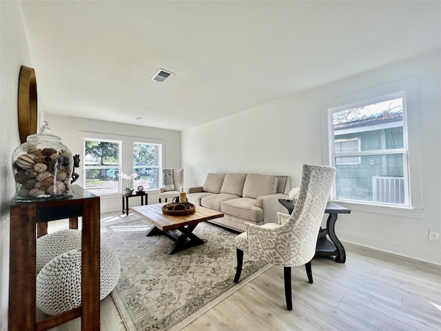 living room featuring light wood-type flooring