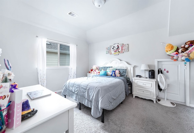 bedroom with light colored carpet