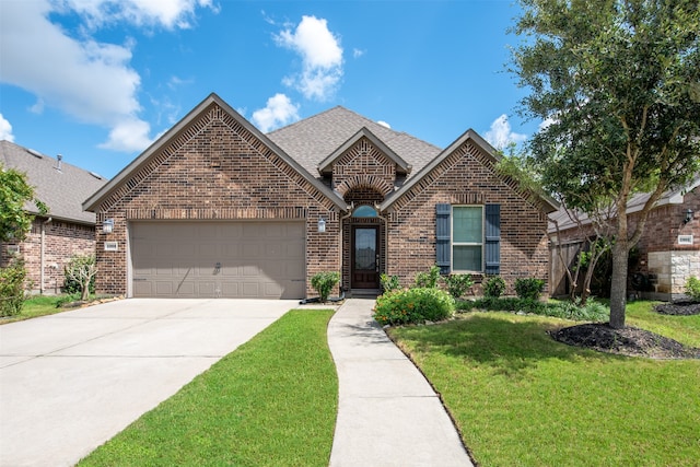 view of front of home featuring a garage and a front yard