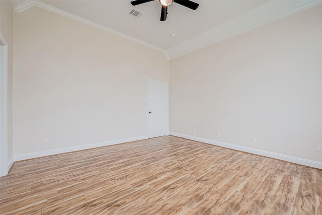 1810 Mccrary Rd, Richmond, TX 77406 - unfurnished room with light wood-style flooring, a ceiling fan, baseboards, crown molding, and lofted ceiling