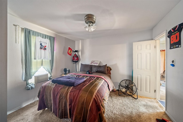 bedroom featuring carpet flooring and ceiling fan