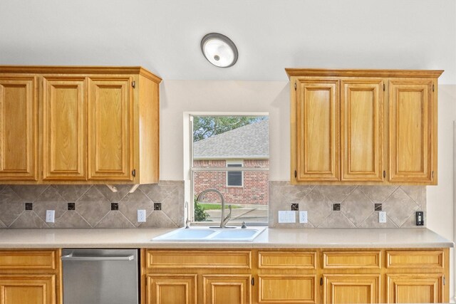 kitchen with backsplash, dishwasher, and sink