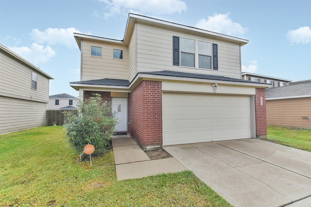 front facade with a front lawn and a garage