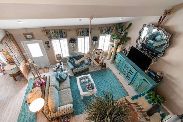 living room with hardwood / wood-style floors