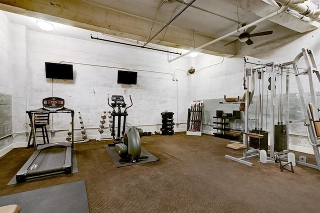 gym featuring ceiling fan