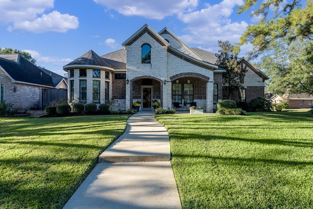 french country style house with a front lawn