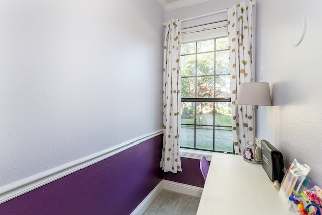 office area with ornamental molding