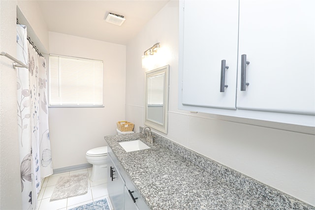 bathroom featuring tile patterned flooring, vanity, and toilet