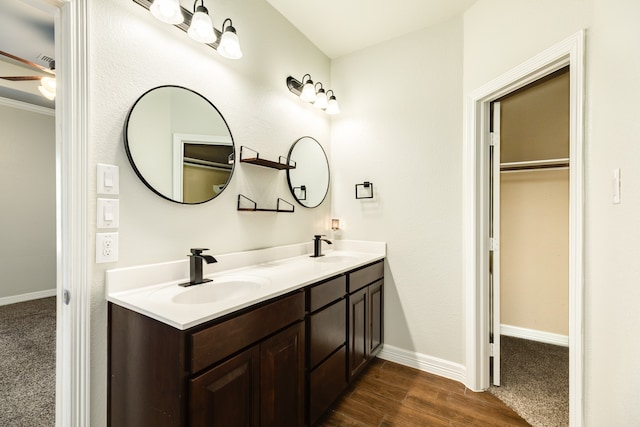 bathroom featuring vanity and wood-type flooring