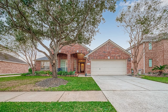 front facade featuring a garage and a front lawn