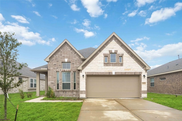 craftsman house featuring a garage and a front yard