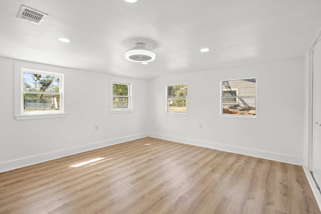 spare room with a wealth of natural light and light hardwood / wood-style floors