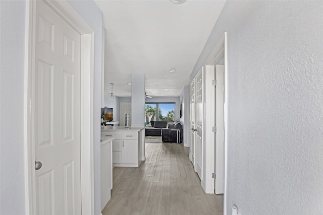 hallway with light hardwood / wood-style flooring