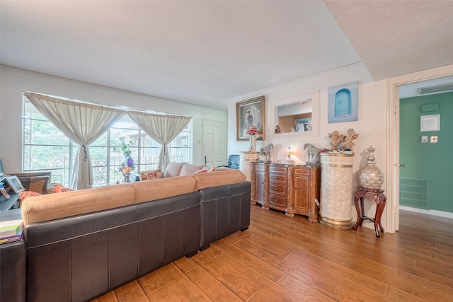 living room with light hardwood / wood-style flooring