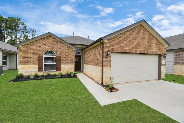 view of front of property with a garage and a front yard