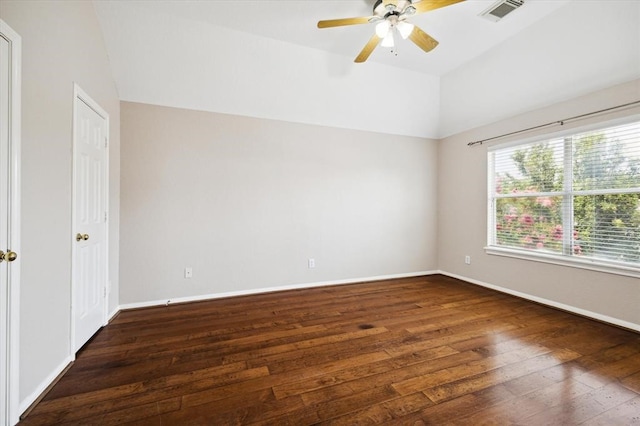 interior space featuring ceiling fan and dark hardwood / wood-style flooring