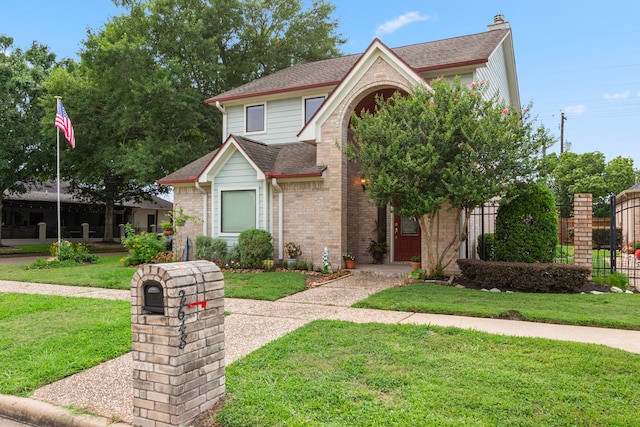 view of front of property with a front lawn