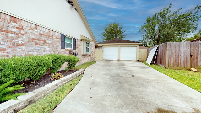 exterior space with a garage