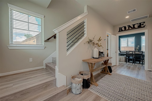 7659 Green Bulrush Way, Katy, TX 77493 - entrance foyer with stairway, wood finished floors, baseboards, and recessed lighting
