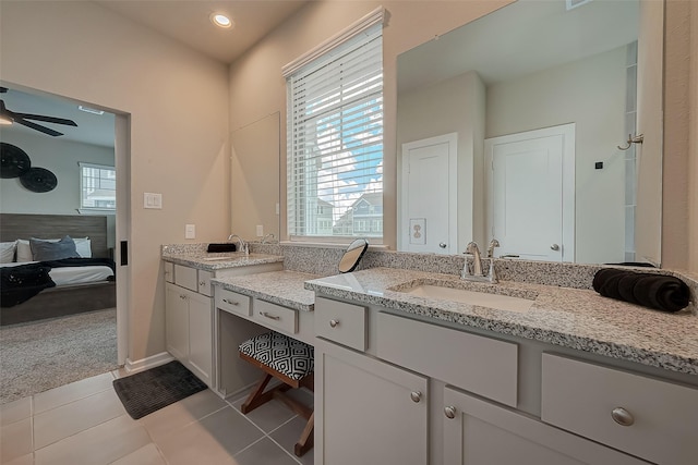 7659 Green Bulrush Way, Katy, TX 77493 - bathroom with ensuite bathroom, vanity, tile patterned floors, recessed lighting, and a ceiling fan