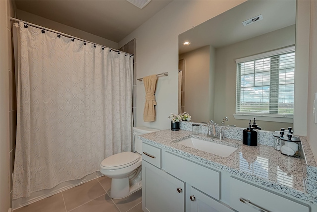 7659 Green Bulrush Way, Katy, TX 77493 - bathroom with tile patterned floors, toilet, vanity, shower / tub combo, and recessed lighting
