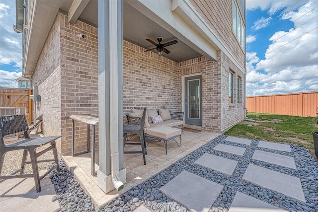 7659 Green Bulrush Way, Katy, TX 77493 - fenced backyard featuring ceiling fan and a patio