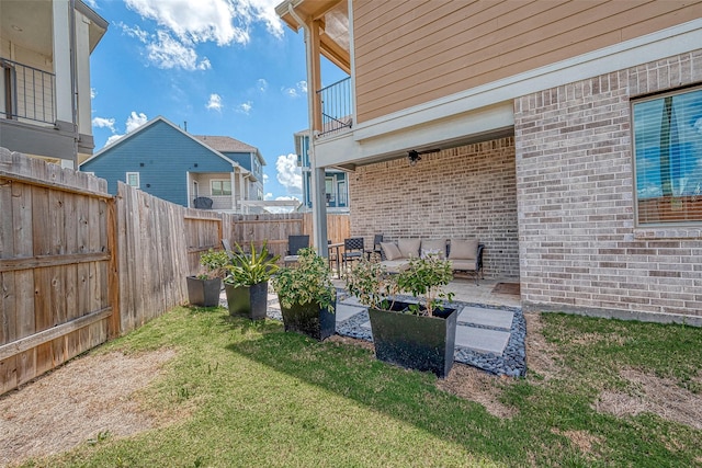 7659 Green Bulrush Way, Katy, TX 77493 - view of yard featuring an outdoor hangout area, a patio area, and a balcony