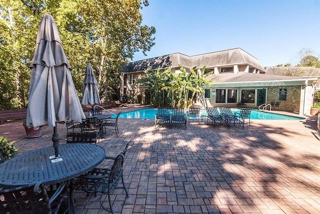 view of swimming pool featuring a patio area