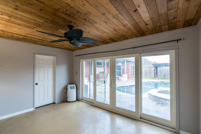 entryway with wood ceiling and ceiling fan