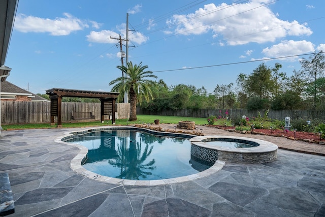 view of pool featuring an in ground hot tub and a patio