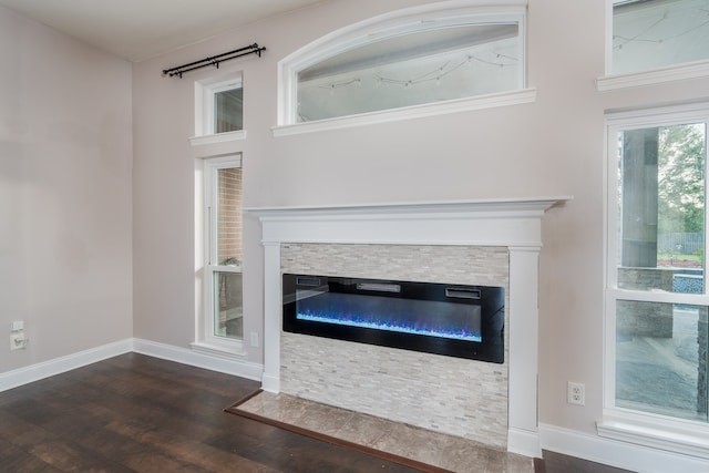 room details with hardwood / wood-style floors and a fireplace