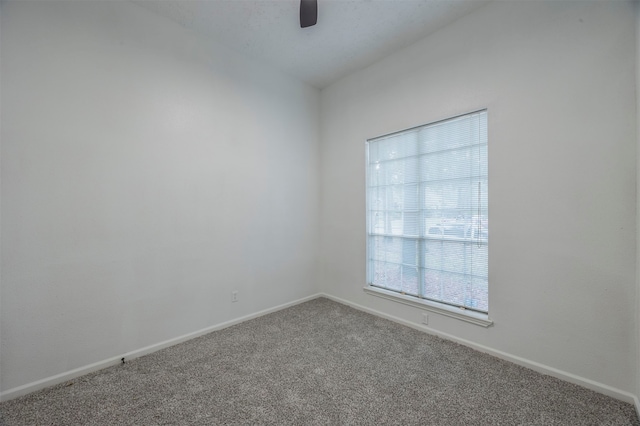 carpeted empty room with a wealth of natural light and ceiling fan