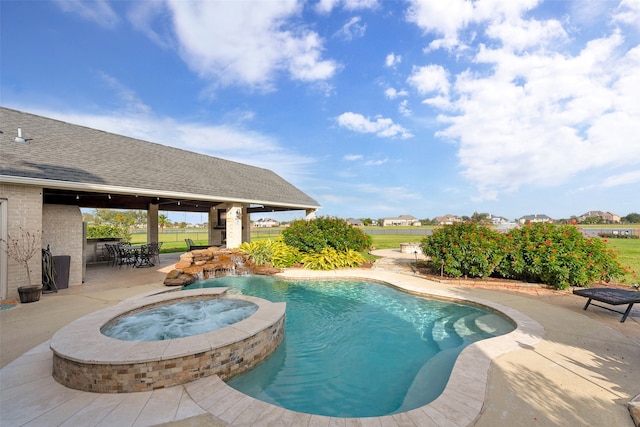 view of pool featuring an in ground hot tub, a gazebo, and a patio