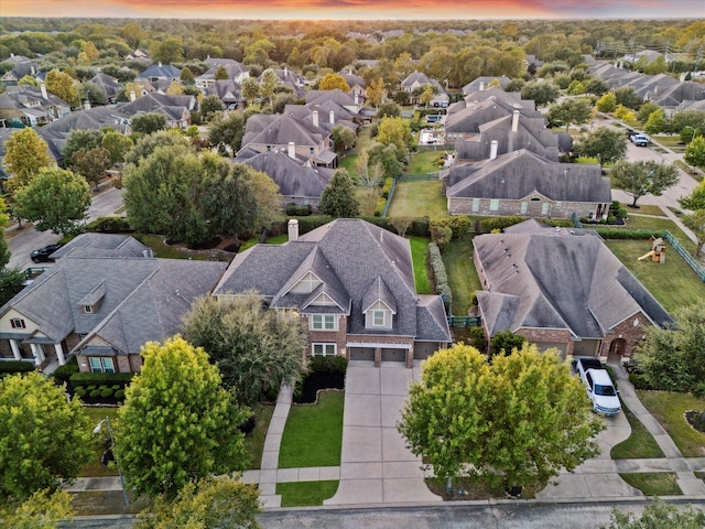 view of aerial view at dusk