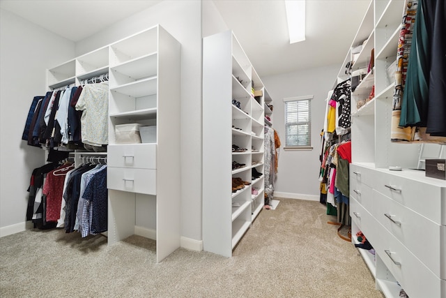 spacious closet featuring light carpet