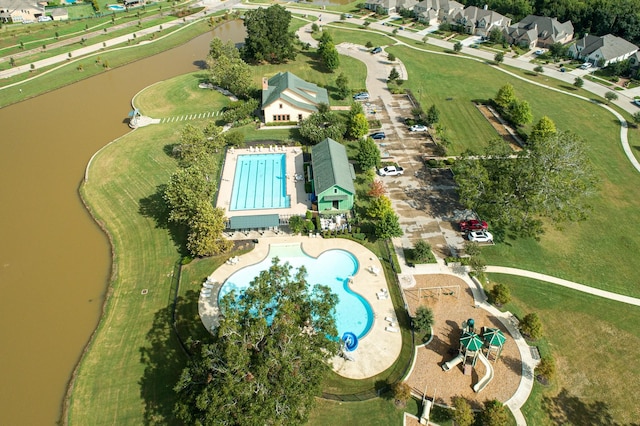 bird's eye view featuring a water view