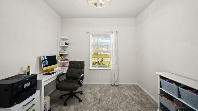 view of carpeted home office