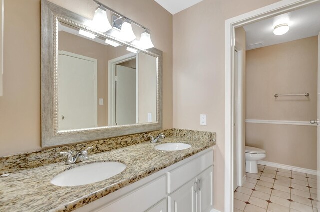 bathroom featuring tile patterned flooring, vanity, and toilet