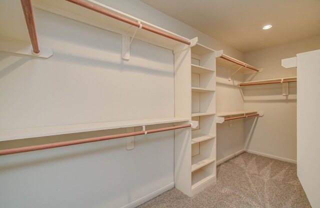 walk in closet with light colored carpet