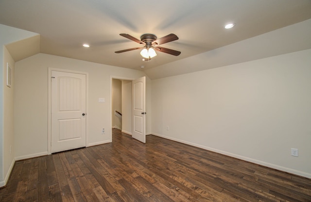 unfurnished bedroom with dark hardwood / wood-style flooring and ceiling fan