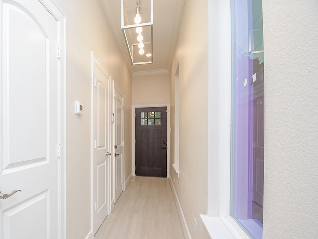 hall with light hardwood / wood-style flooring