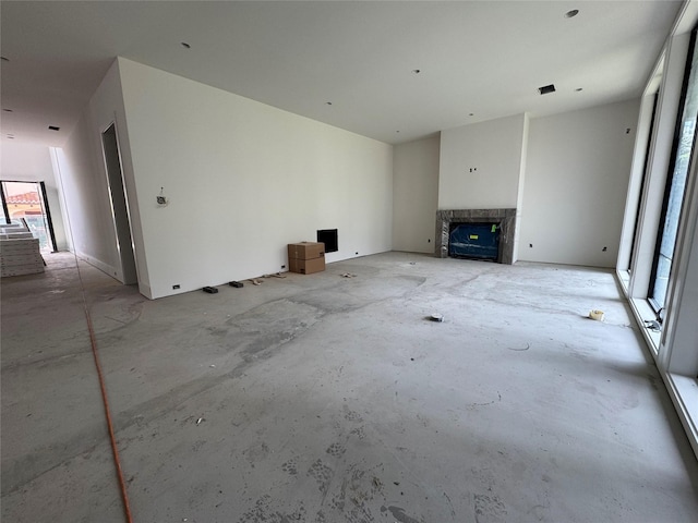 1606 Hazard St, Houston, TX 77019 - unfurnished living room with a fireplace and unfinished concrete flooring