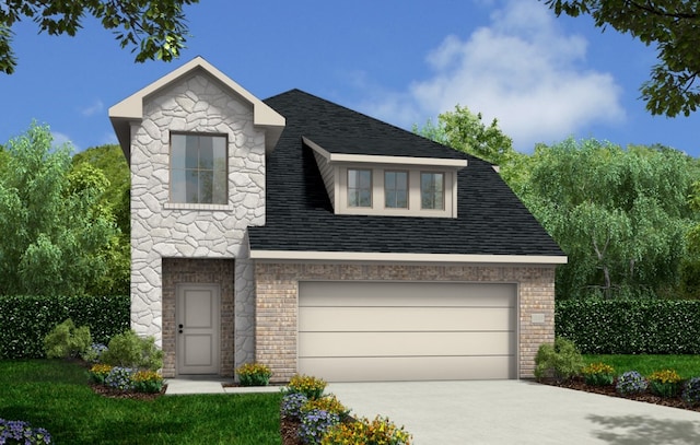 2315 Gentle Breeze Ln, Baytown, TX 77523 - view of front of property featuring stone siding, driveway, and a garage