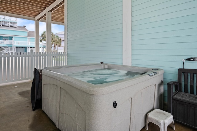 view of patio with a hot tub