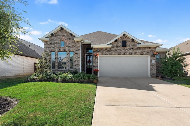 view of front facade featuring a front lawn and a garage