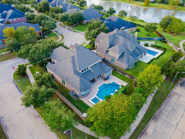 aerial view featuring a water view