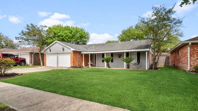 single story home with a front lawn and a garage