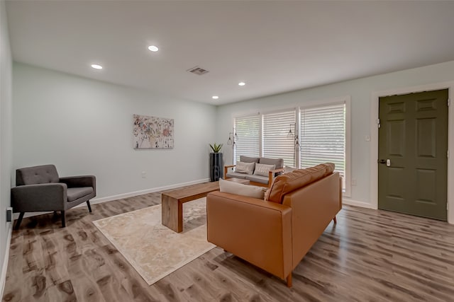 living room with light wood-type flooring