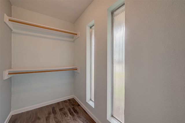 spacious closet with dark wood-type flooring